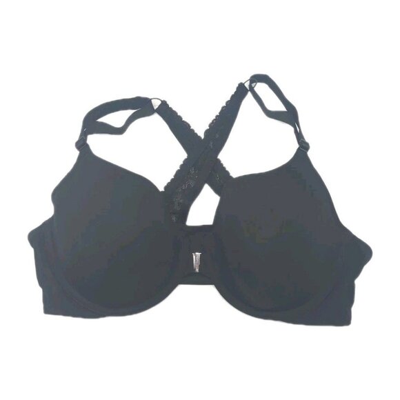 Cacique Lane Bryant Womens Front Close Black T Shirt Bra U/W Lace X Back 44D - Picture 8 of 9